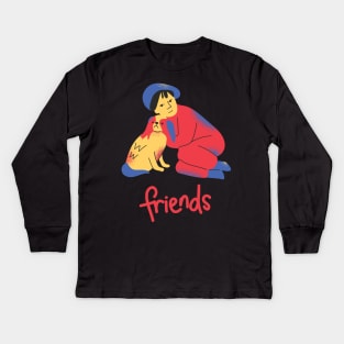 Boy and Dog Best Friends Kids Long Sleeve T-Shirt